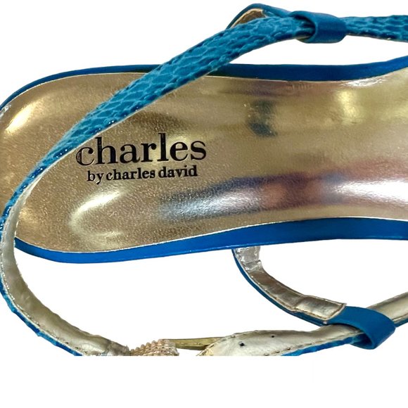 Charles David wedge platform snake skin pleather and cork sandals - blue sz. 10 - Picture 4 of 7